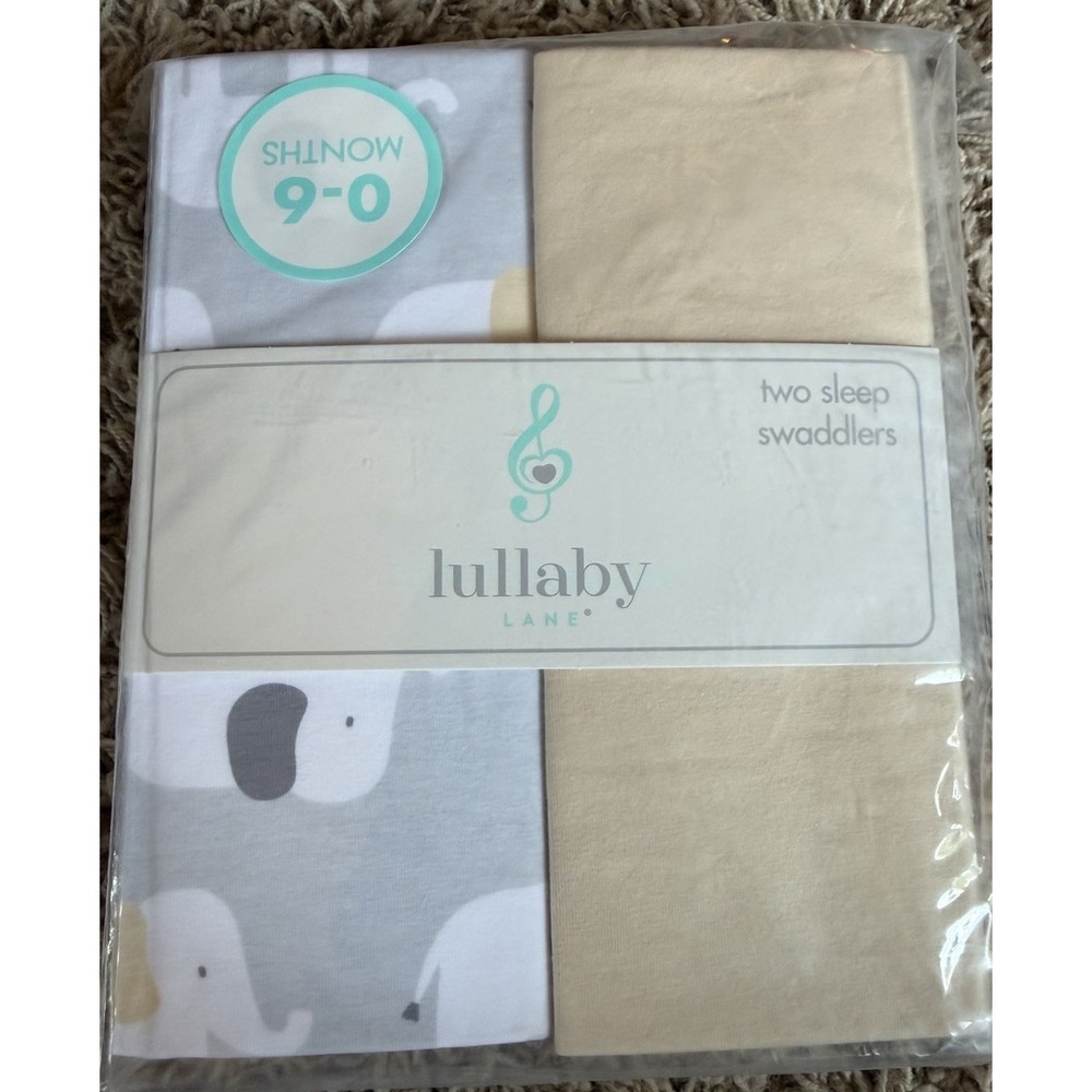 Lullaby Lane 2 Sleep Swaddlers Size 0-6 Months New in Package Elephant Design